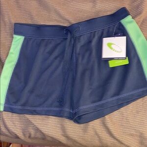 Blue and Green Athletic Shorts Lightweight Elastic Waist